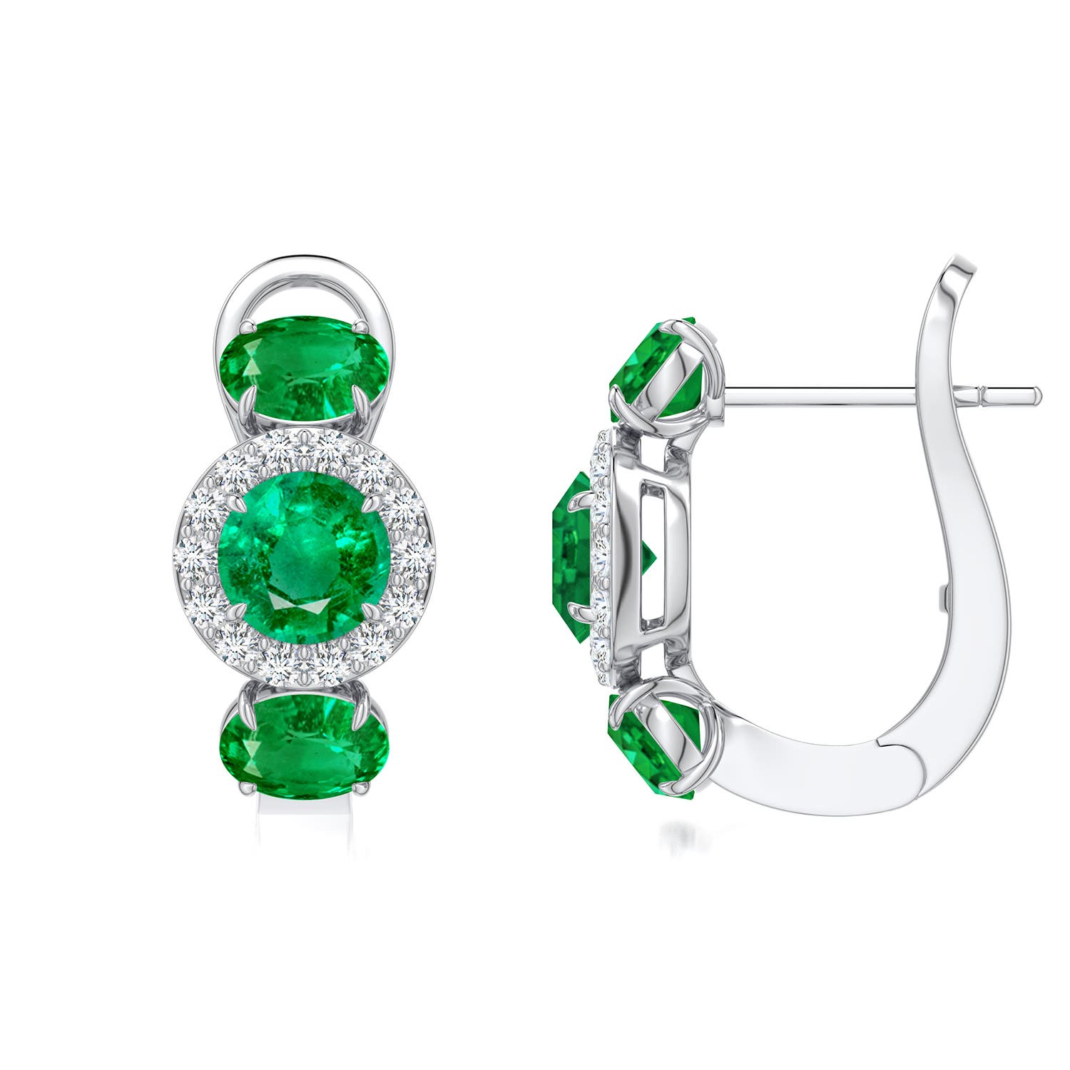 5mm AAA Claw Prong Round Emerald Halo Earrings in White Gold