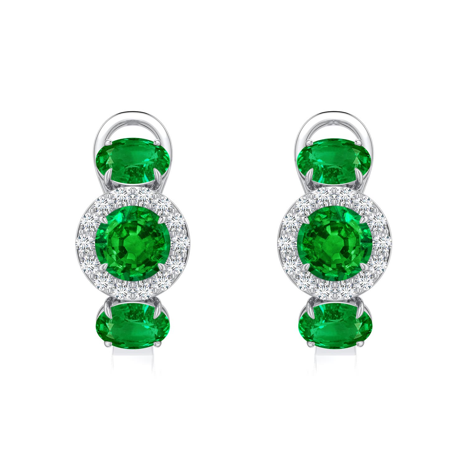 5mm AAAA Claw Prong Round Ruby Halo Earrings in White Gold