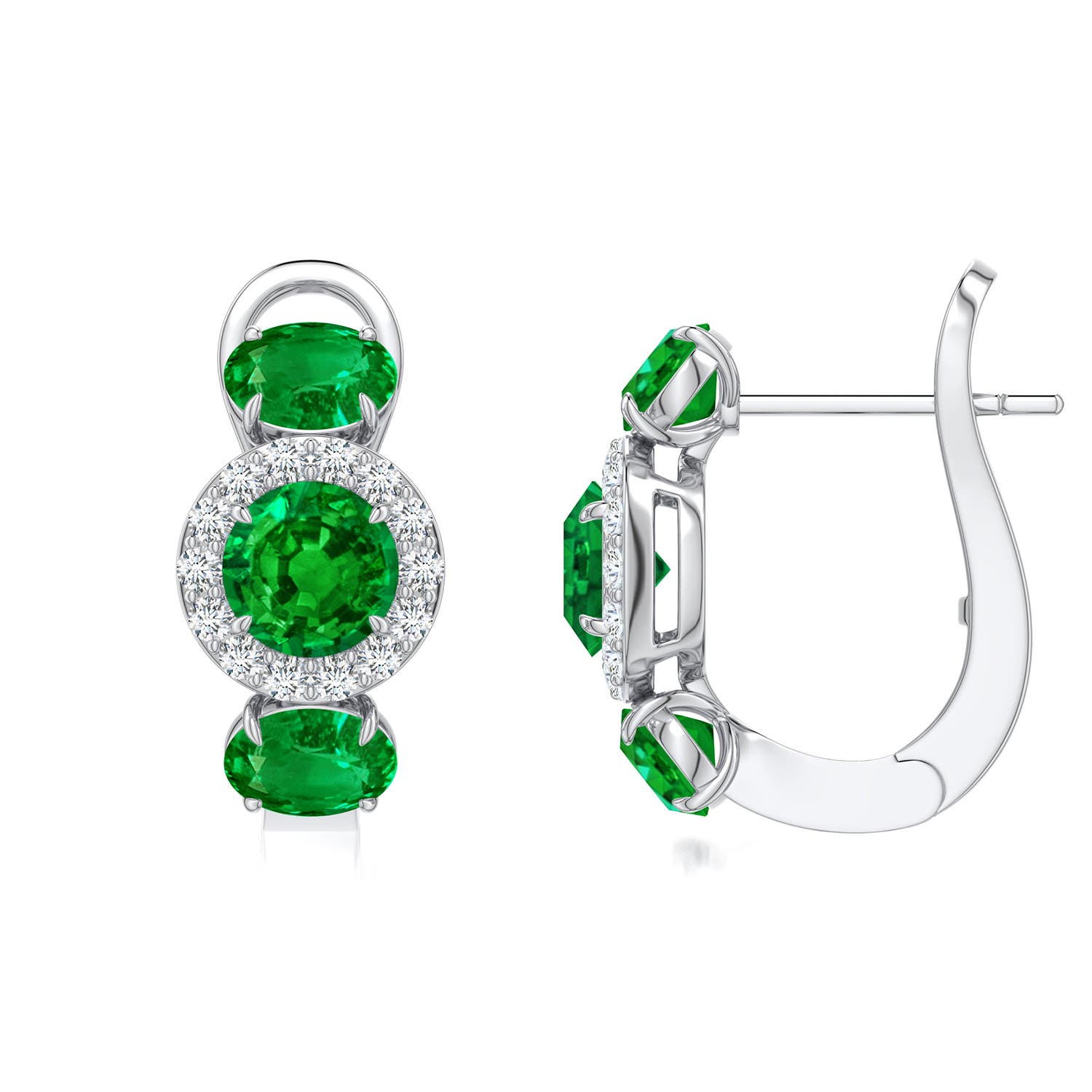5mm AAAA Claw Prong Round Ruby Halo Earrings in White Gold