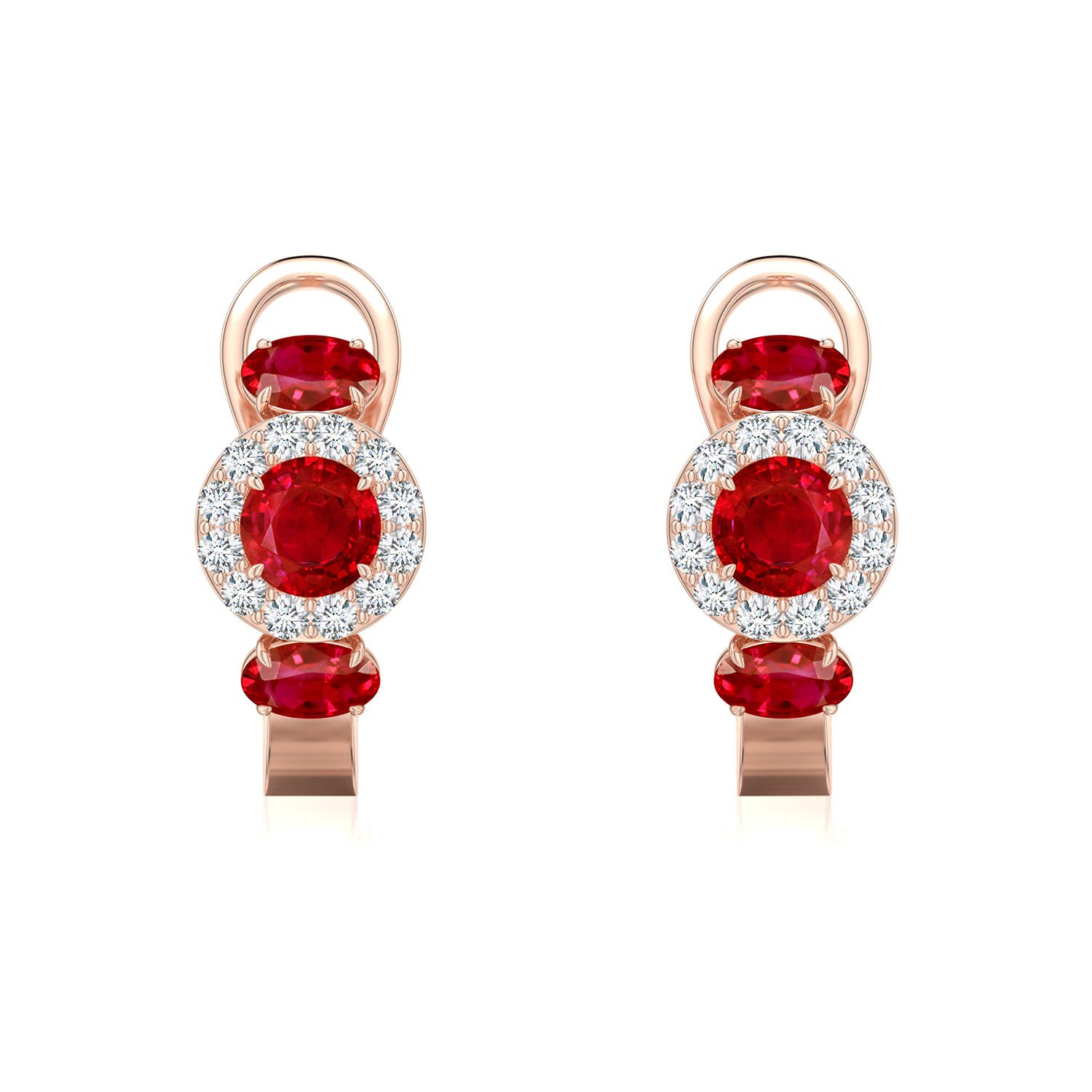 4mm AAA Claw Prong Round Blue Sapphire Halo Earrings in Rose Gold