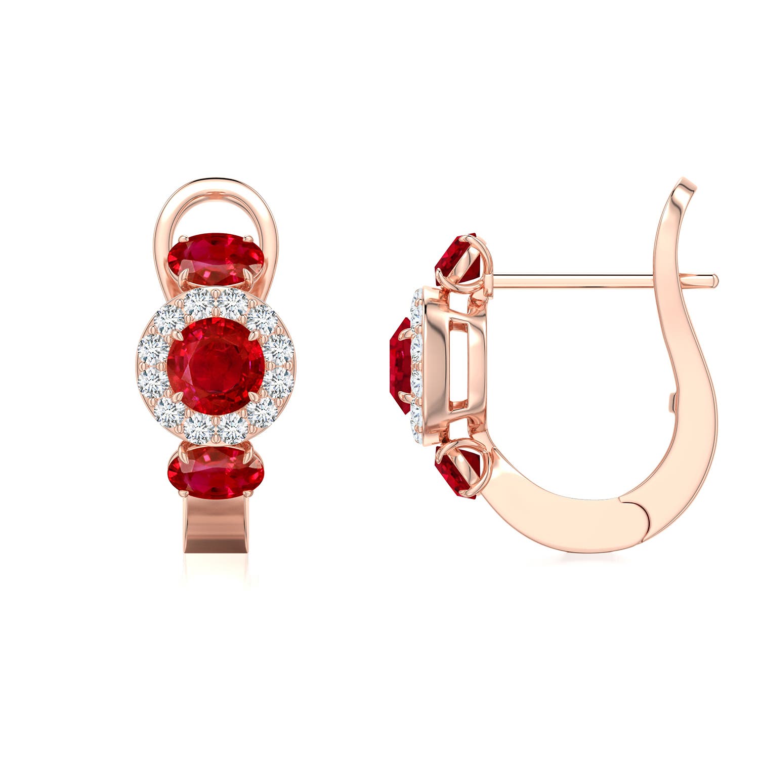 4mm AAA Claw Prong Round Blue Sapphire Halo Earrings in Rose Gold