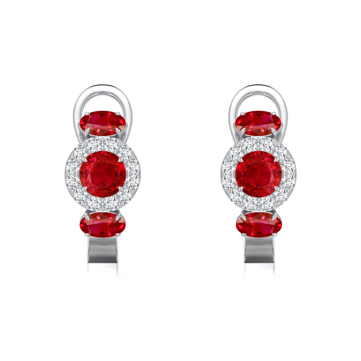 4mm AAA Claw Prong Round Blue Sapphire Halo Earrings in White Gold