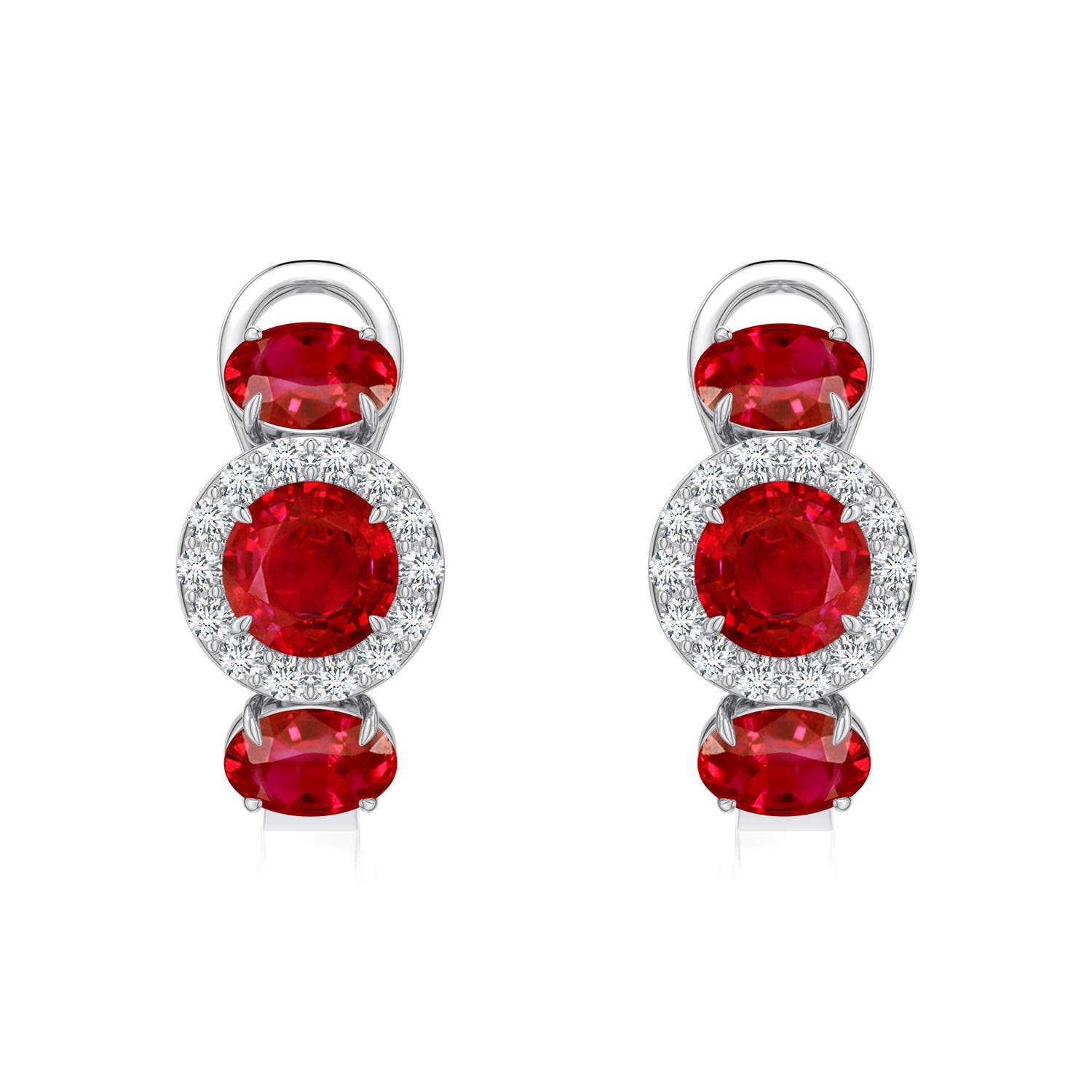 5mm AAA Claw Prong Round Ruby Halo Earrings in White Gold