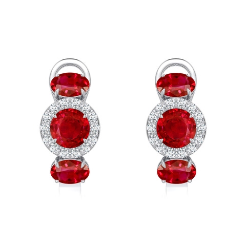 5mm AAA Claw Prong Round Ruby Halo Earrings in White Gold