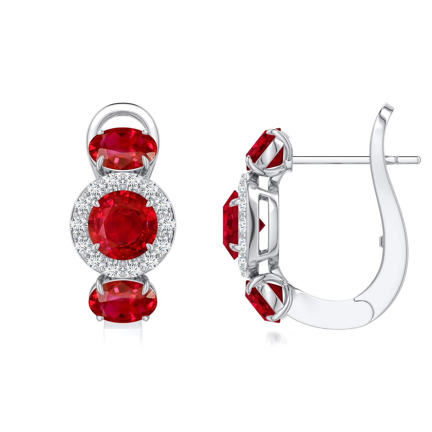 5mm AAA Claw Prong Round Ruby Halo Earrings in White Gold - side 3