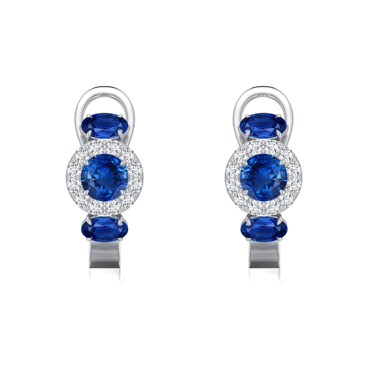 4mm AAA Claw Prong Round Emerald Halo Earrings in 18K White Gold