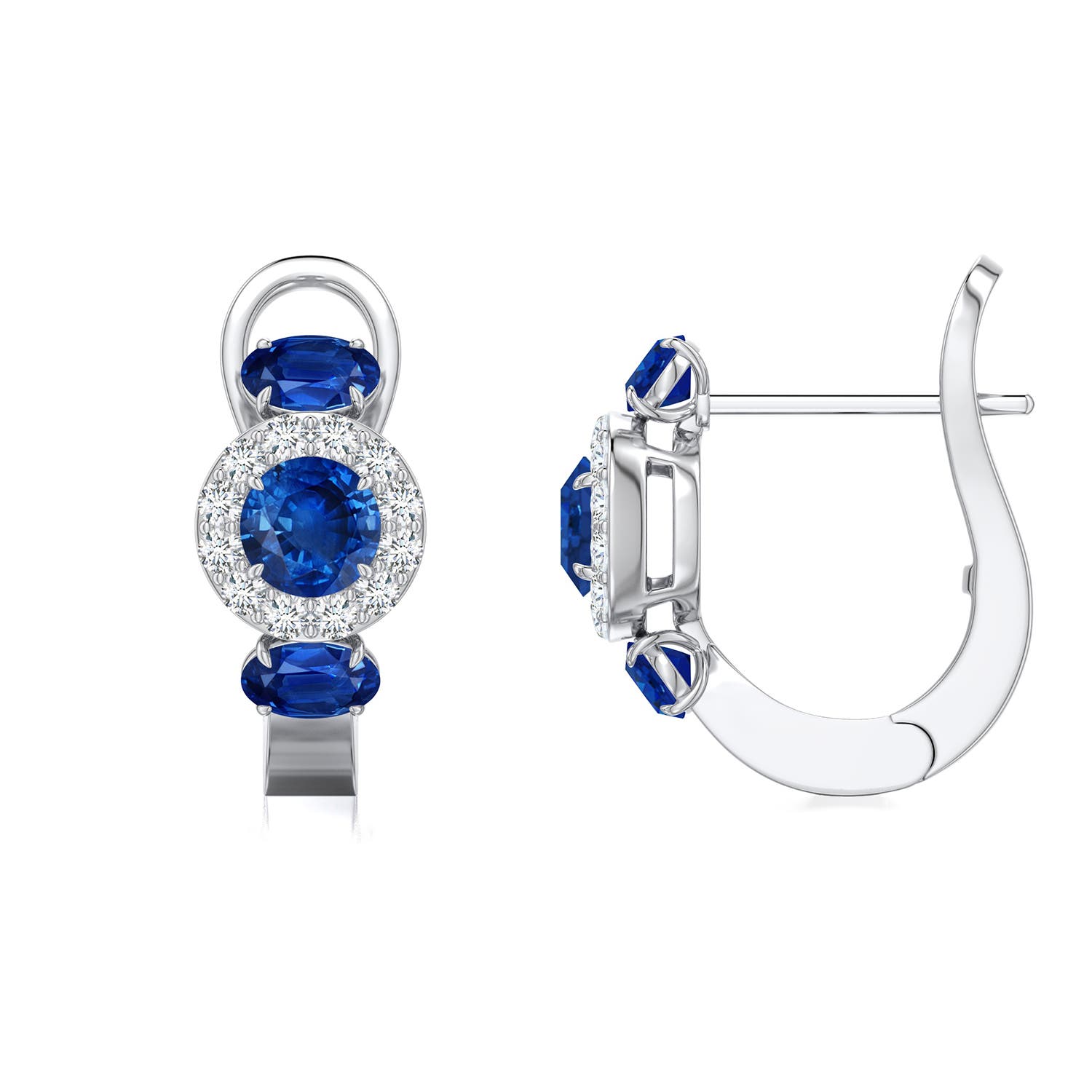 4mm AAA Claw Prong Round Emerald Halo Earrings in 18K White Gold
