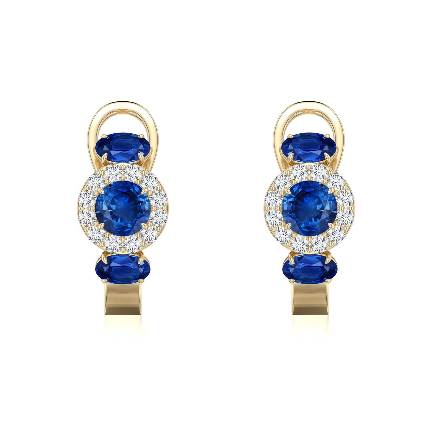 4mm AAA Claw Prong Round Emerald Halo Earrings in Yellow Gold