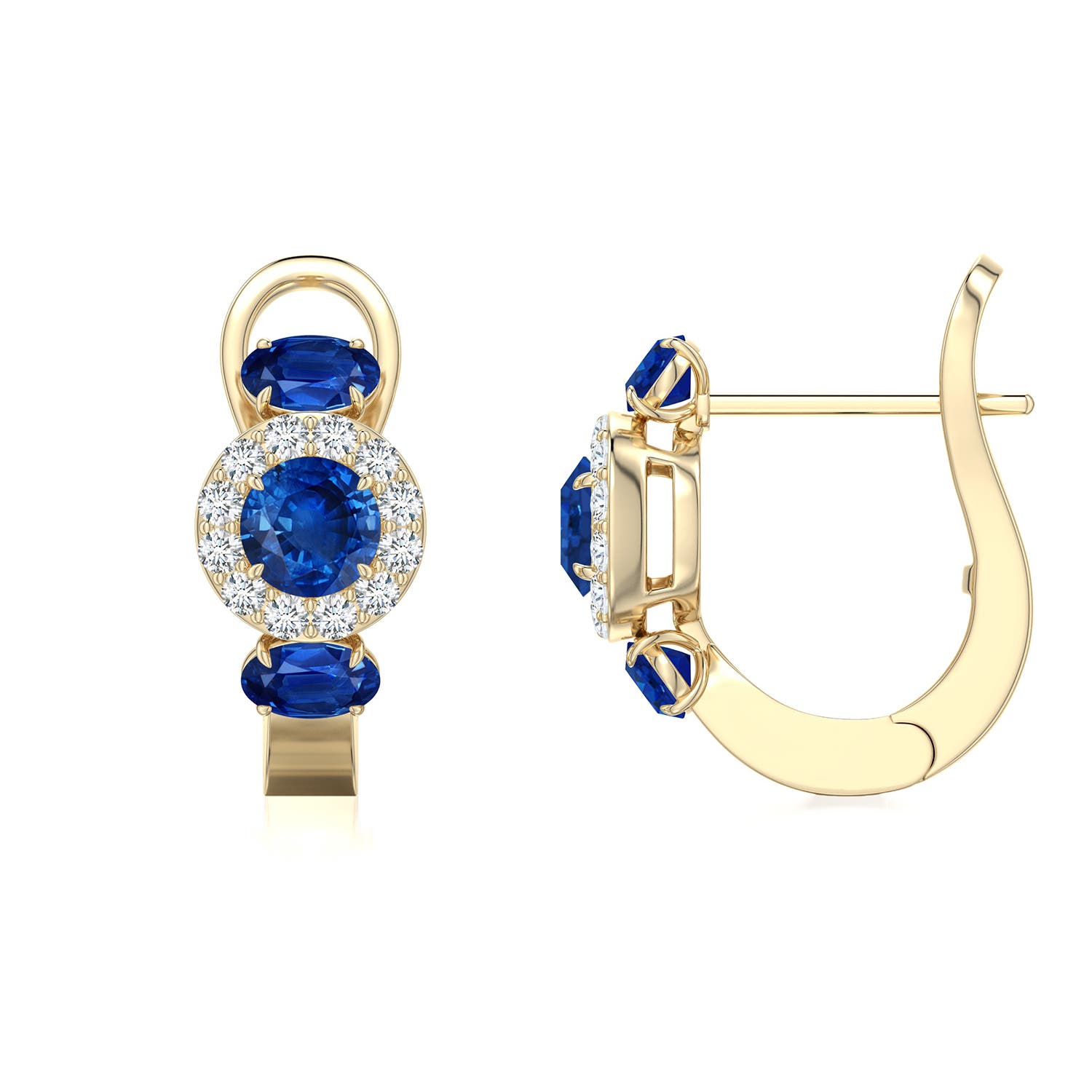 4mm AAA Claw Prong Round Emerald Halo Earrings in Yellow Gold