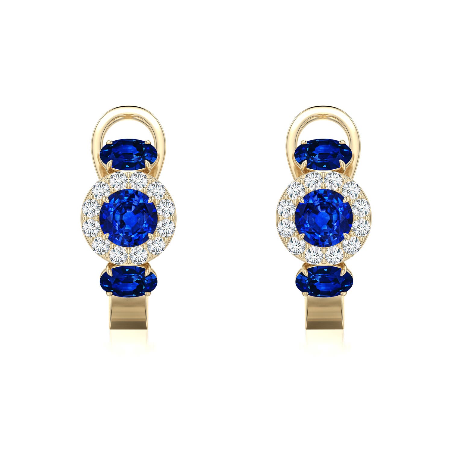 4mm AAAA Claw Prong Round Emerald Halo Earrings in Yellow Gold