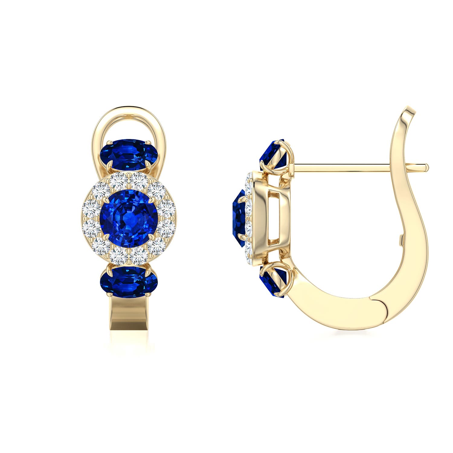 4mm AAAA Claw Prong Round Emerald Halo Earrings in Yellow Gold