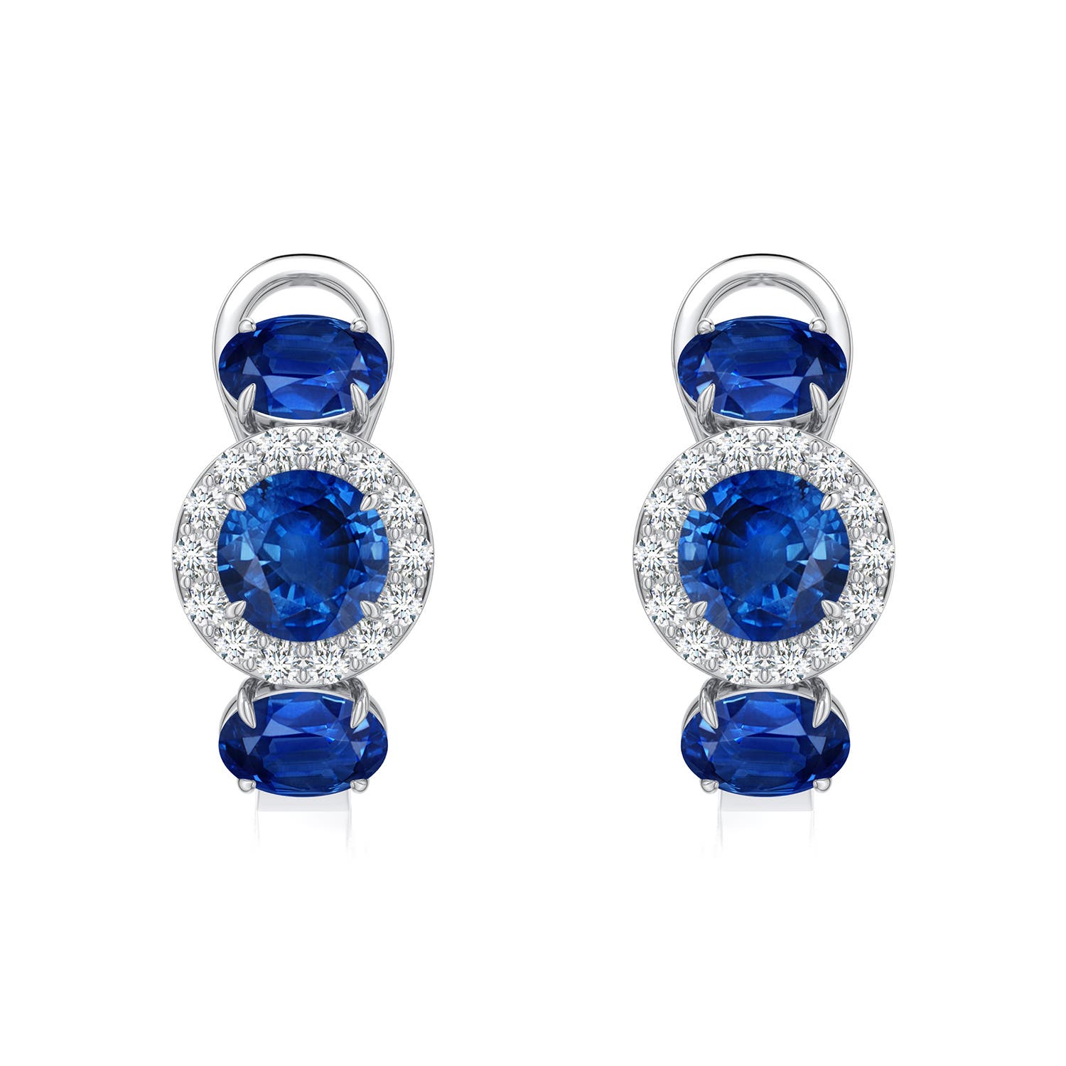 5mm AAA Claw Prong Round Emerald Halo Earrings in White Gold