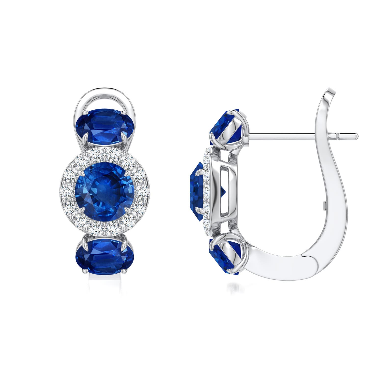 5mm AAA Claw Prong Round Emerald Halo Earrings in White Gold