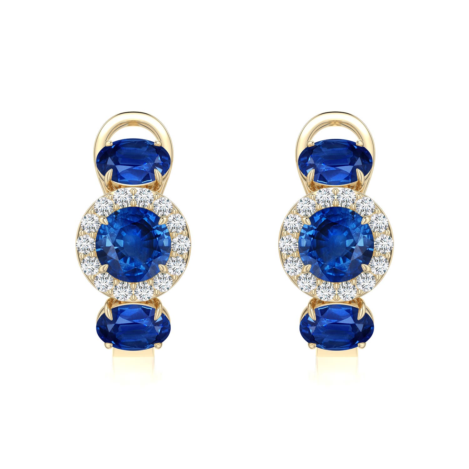 5mm AAA Claw Prong Round Emerald Halo Earrings in Yellow Gold