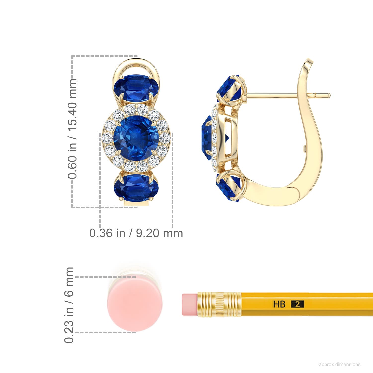 5mm AAA Claw Prong Round Emerald Halo Earrings in Yellow Gold - ruler