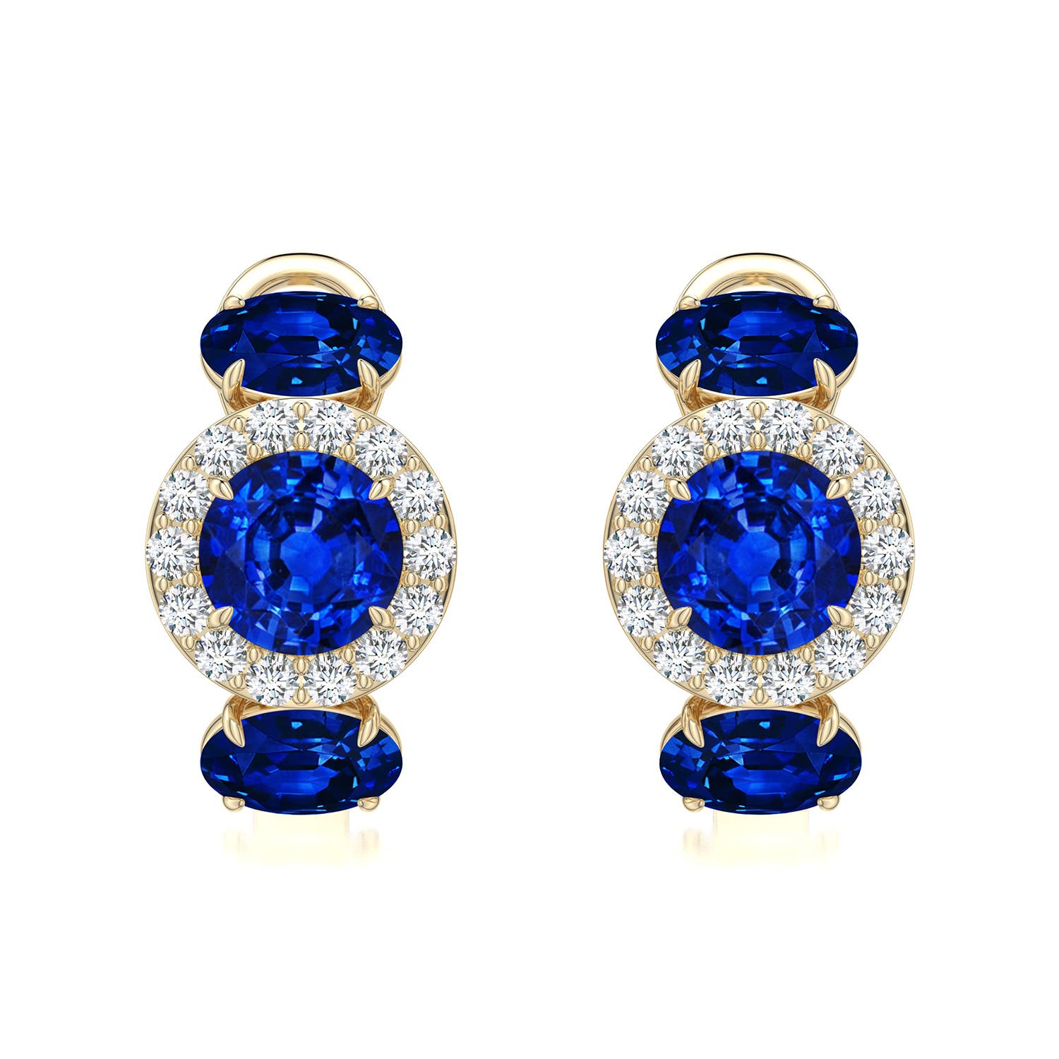 6mm AAAA Claw Prong Round Emerald Halo Earrings in Yellow Gold