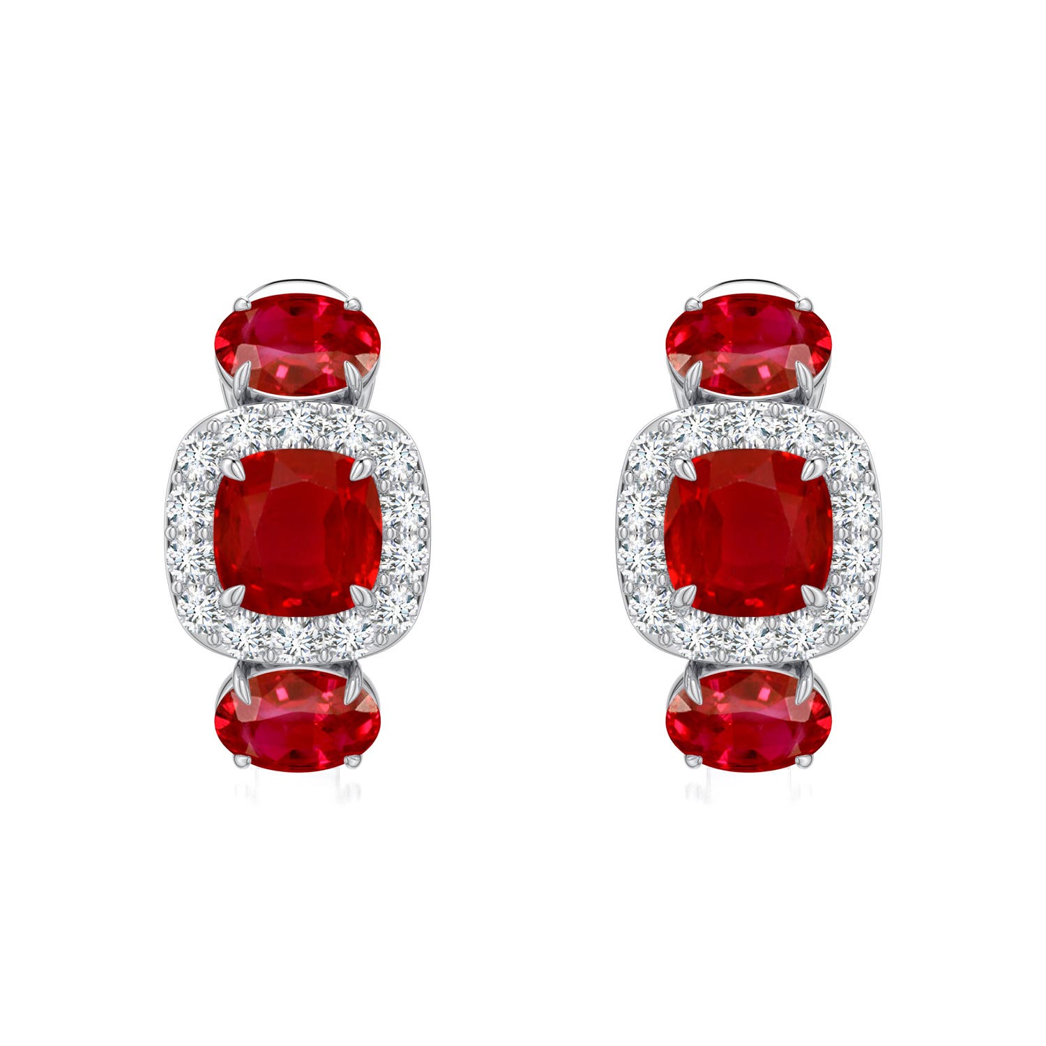 5mm AAA Claw Prong Cushion Ruby Halo Earrings in White Gold