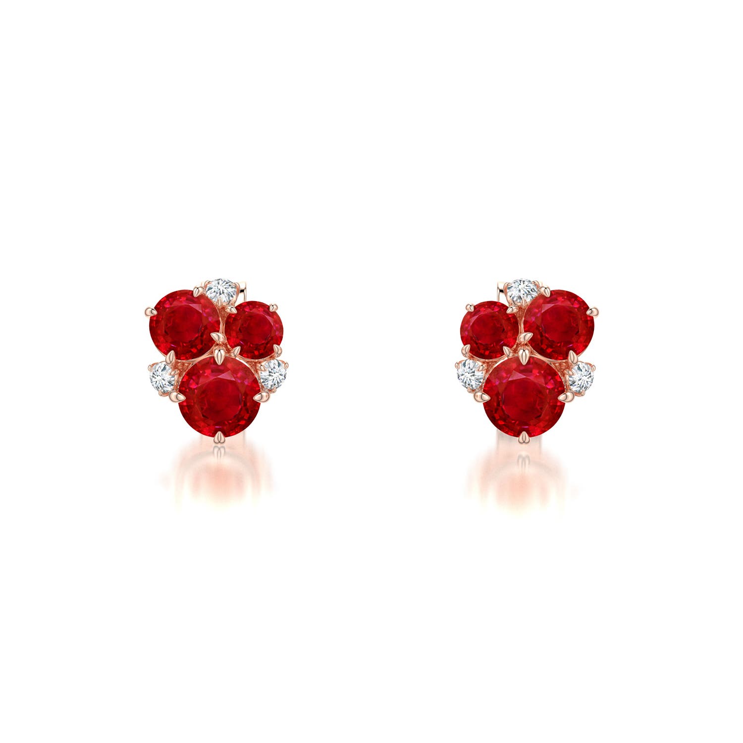 3.5mm AAA Multi-Size Round Ruby Asymmetric Stud Earrings in Rose Gold