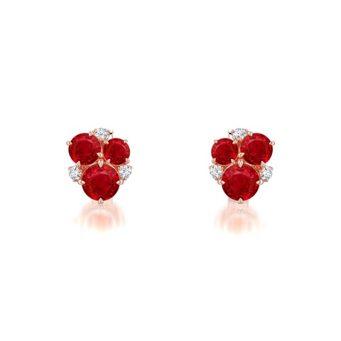 3.5mm AAA Multi-Size Round Ruby Asymmetric Stud Earrings in Rose Gold