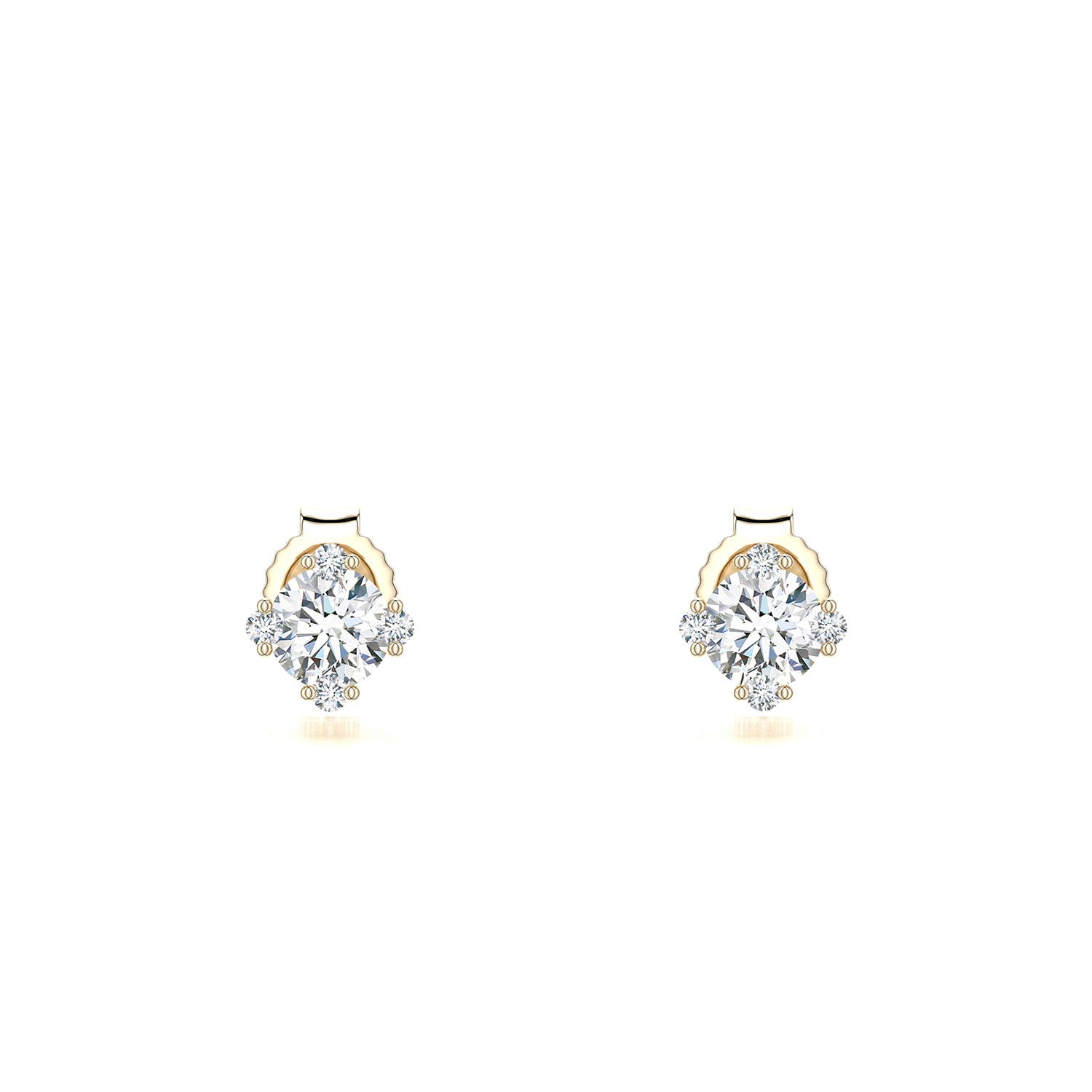 4mm GVS2 Round Diamond Stud Earrings with Accents in 18K Yellow Gold