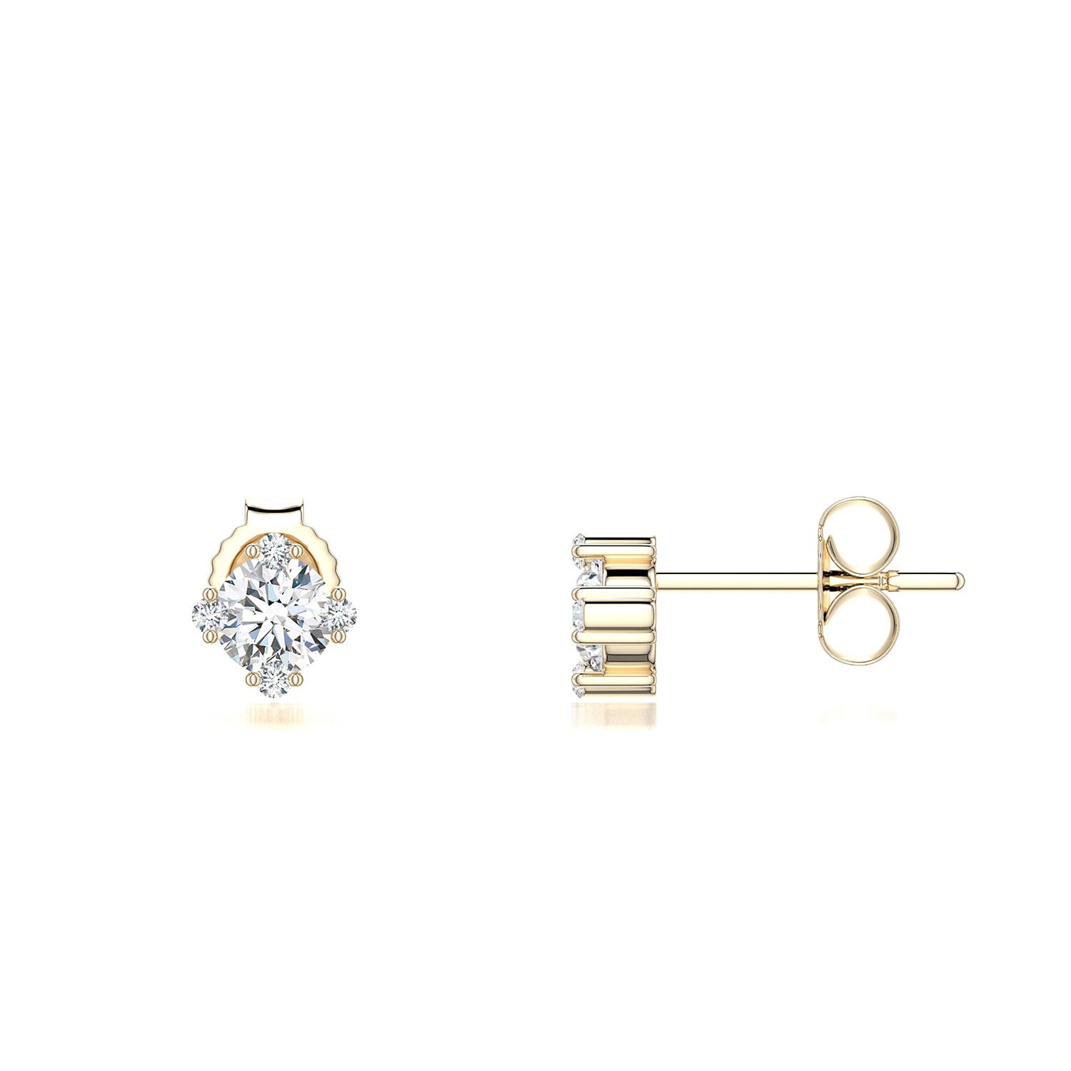 4mm GVS2 Round Diamond Stud Earrings with Accents in 18K Yellow Gold
