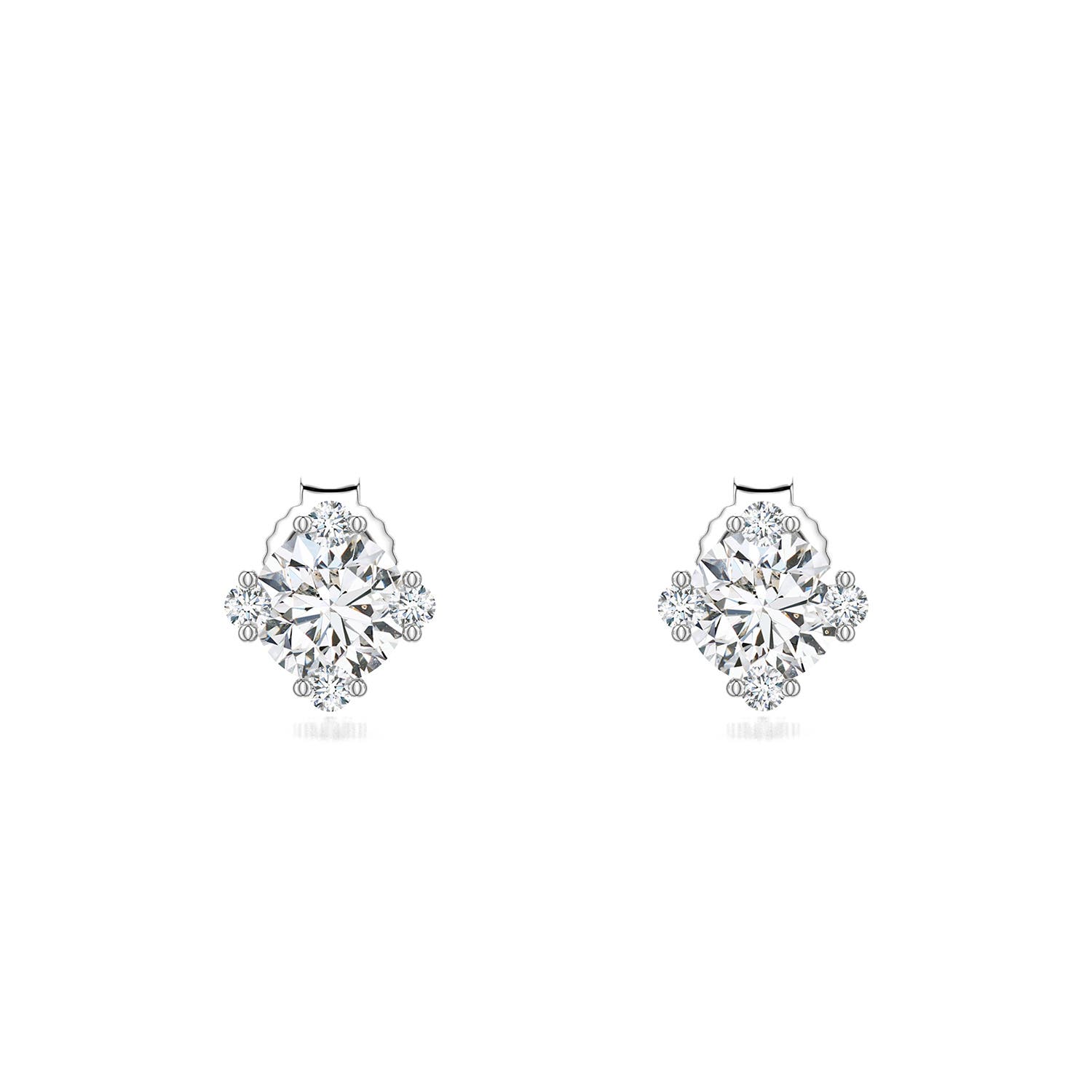5mm HSI2 Round Diamond Stud Earrings with Accents in 18K White Gold