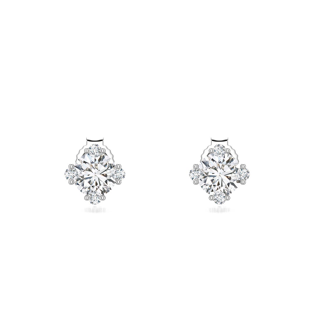 5mm HSI2 Round Diamond Stud Earrings with Accents in White Gold