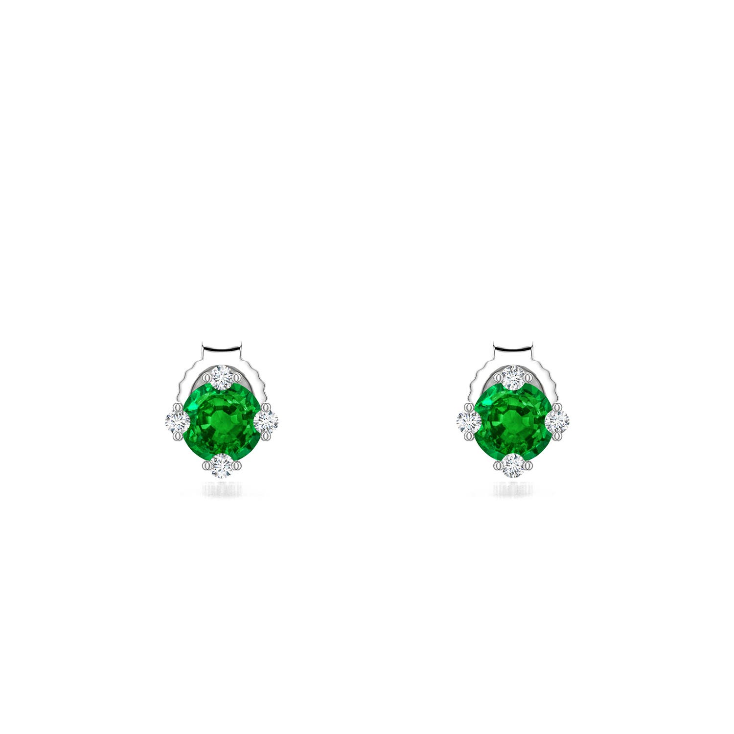 4mm AAAA Round Emerald Stud Earrings with Accents in P950 Platinum