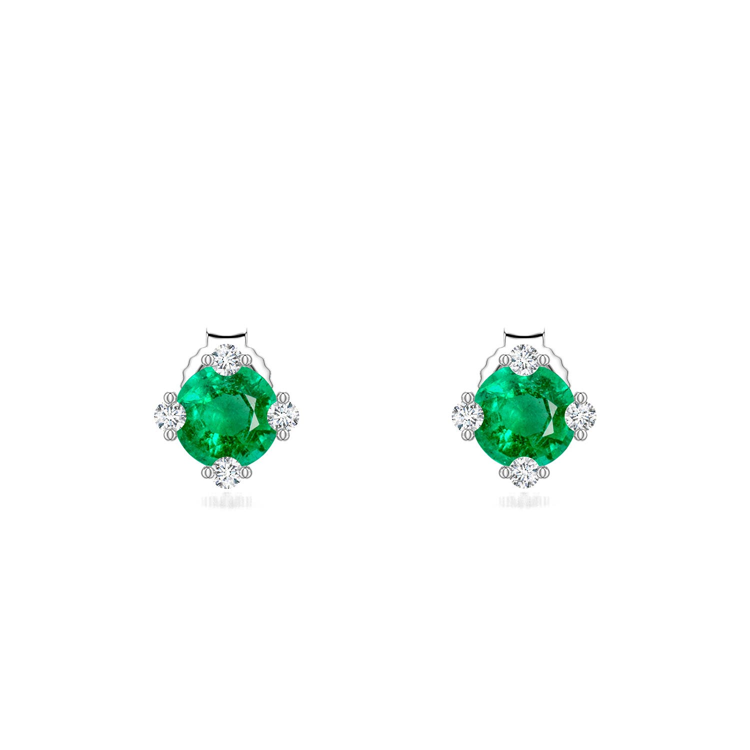 5mm AAA Round Emerald Stud Earrings with Accents in 18K White Gold