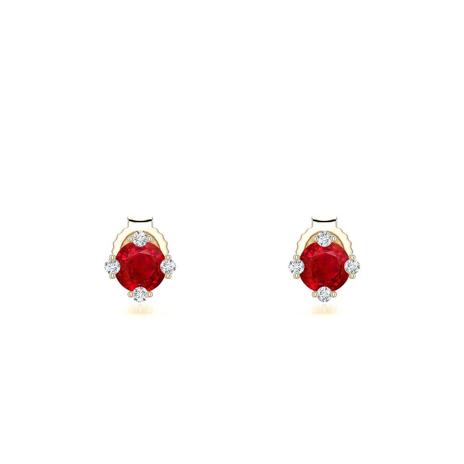 4mm AAA Round Ruby Stud Earrings with Accents in Yellow Gold
