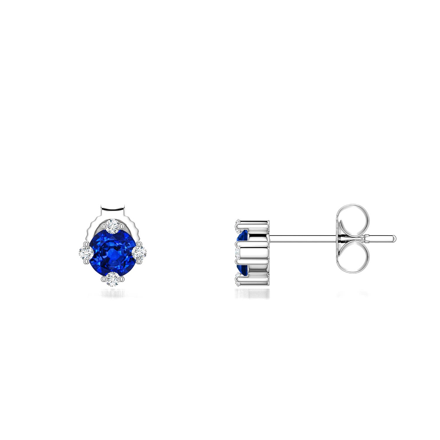 4mm AAAA Round Blue Sapphire Stud Earrings with Accents in White Gold