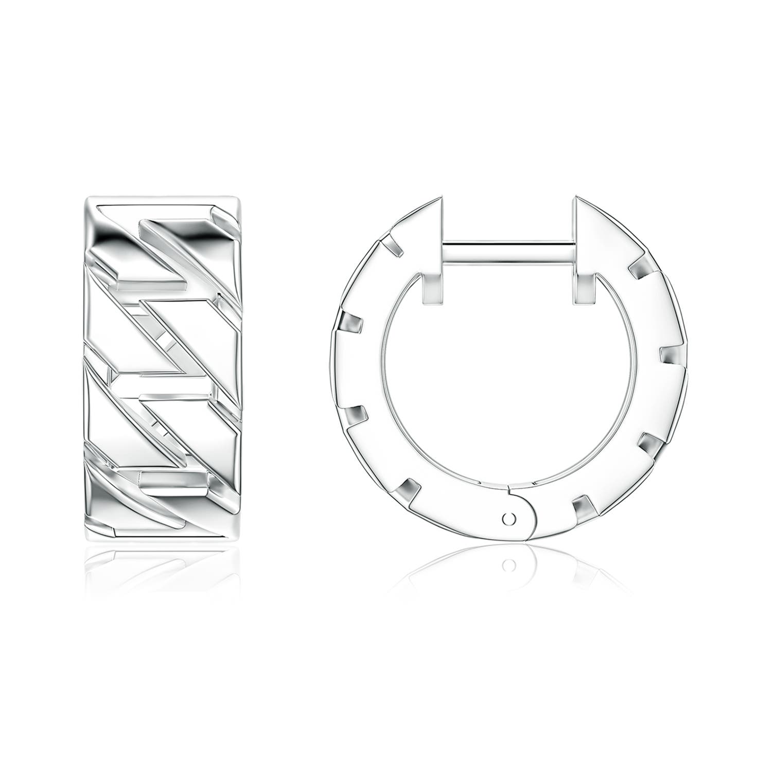 Men's Octagon-Shaped Link Hoop Earrings in S999 Silver