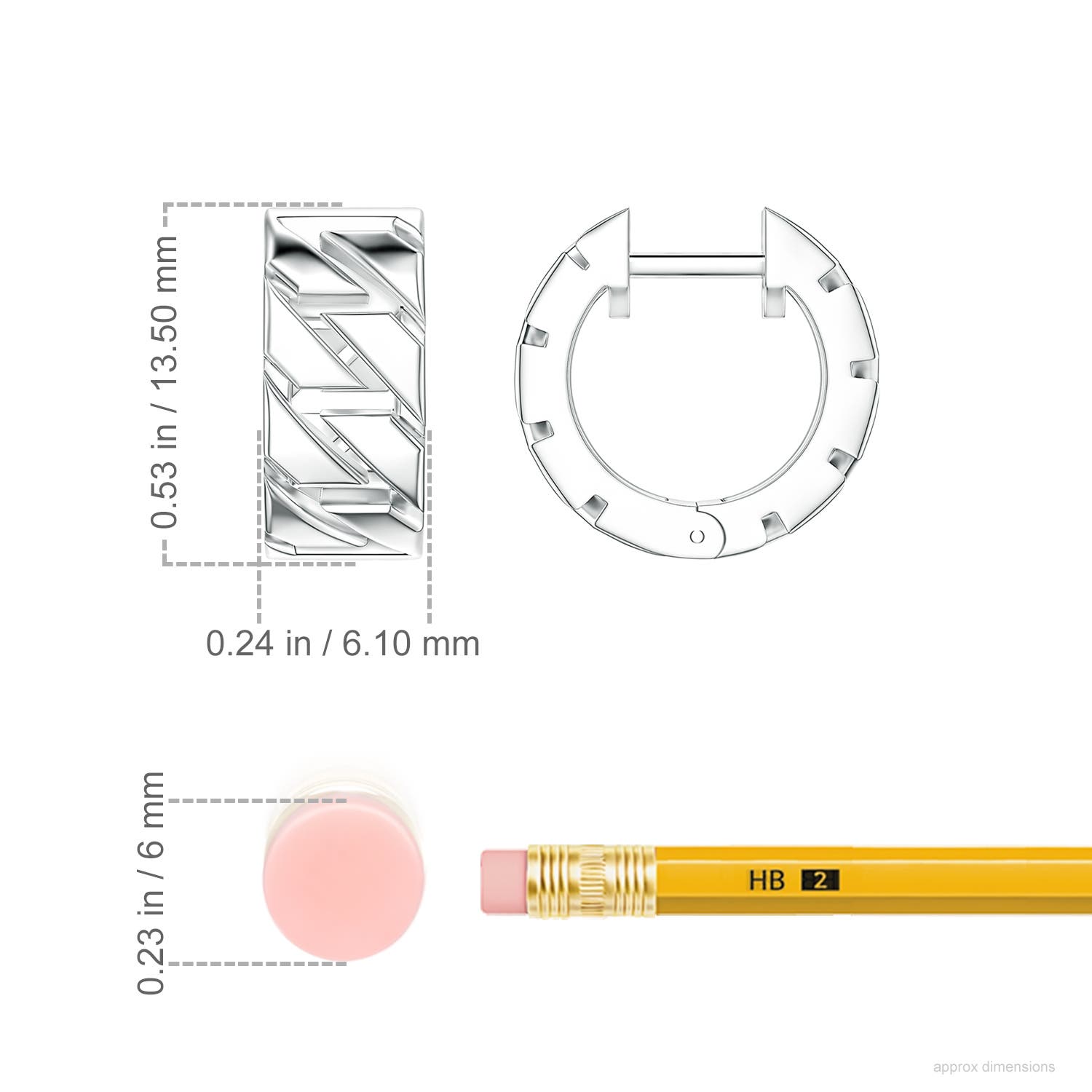 Men's Octagon-Shaped Link Hoop Earrings in S999 Silver - ruler