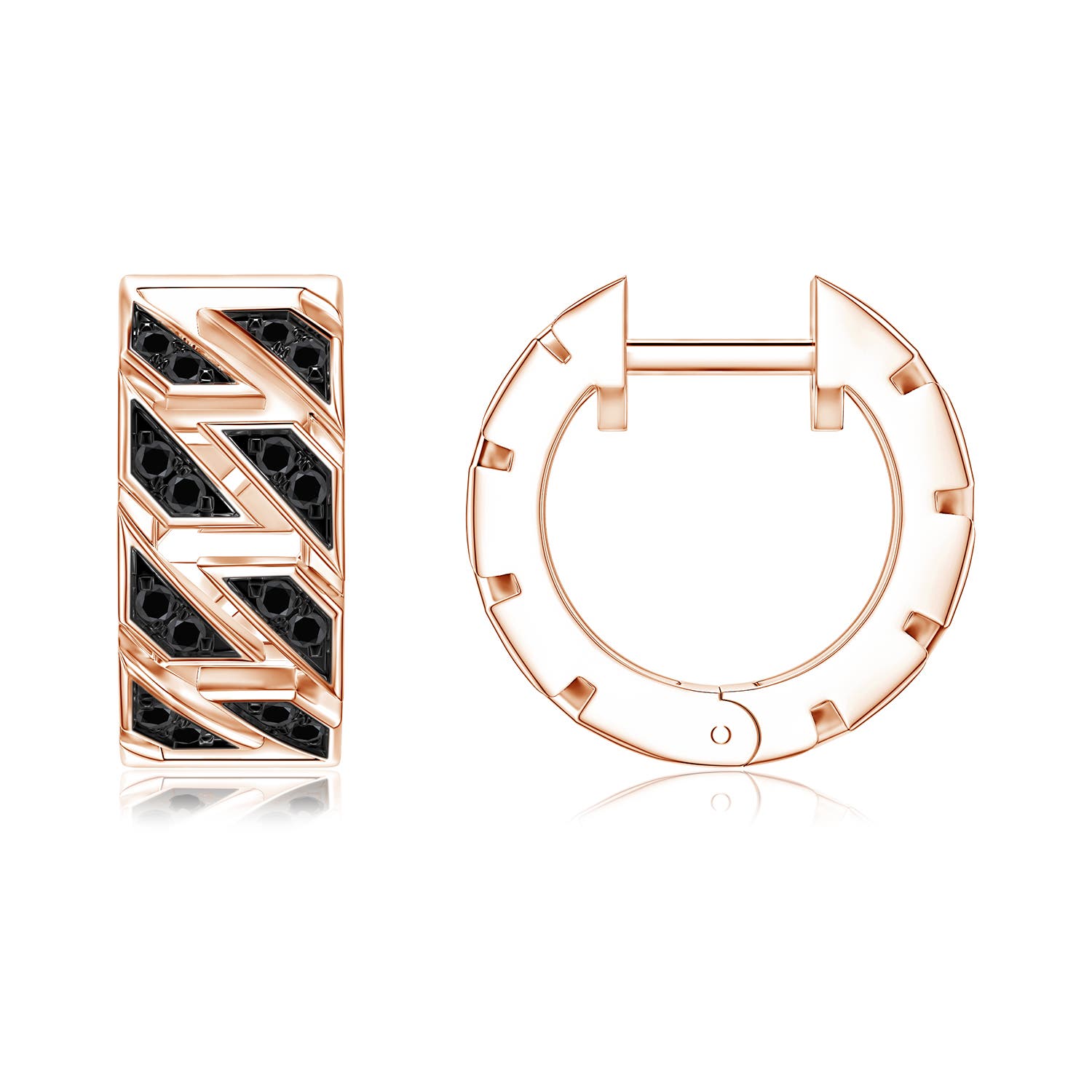 1mm AA Pavé-Set Enhanced Black Diamond Men's Octagon-Shaped Link Hoop Earrings in Rose Gold