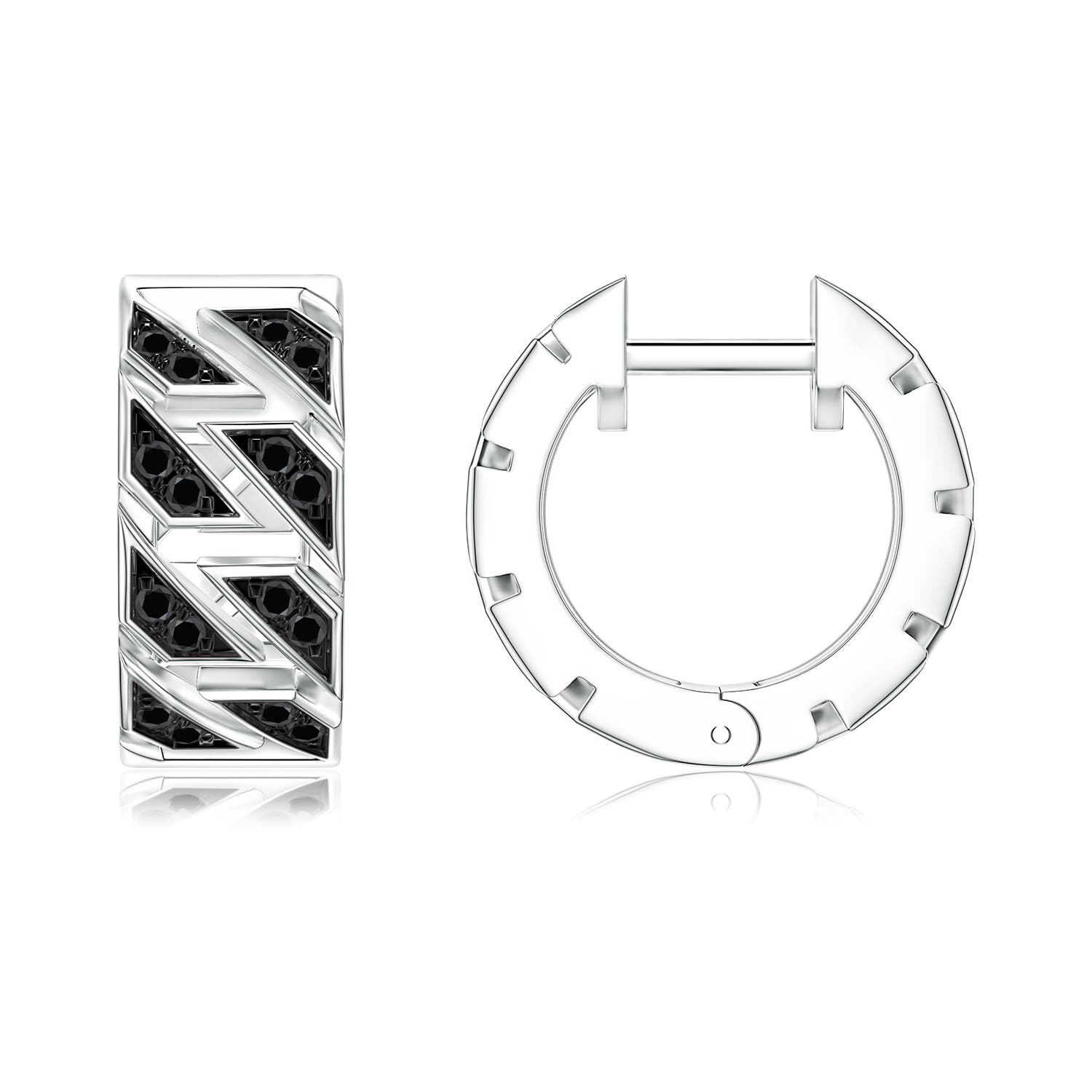 1mm AA Pavé-Set Enhanced Black Diamond Men's Octagon-Shaped Link Hoop Earrings in White Gold
