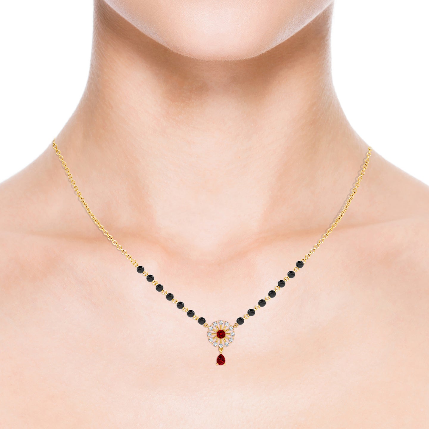 Lab-Grown Diamond Floral with Ruby Drop Mangalsutra
