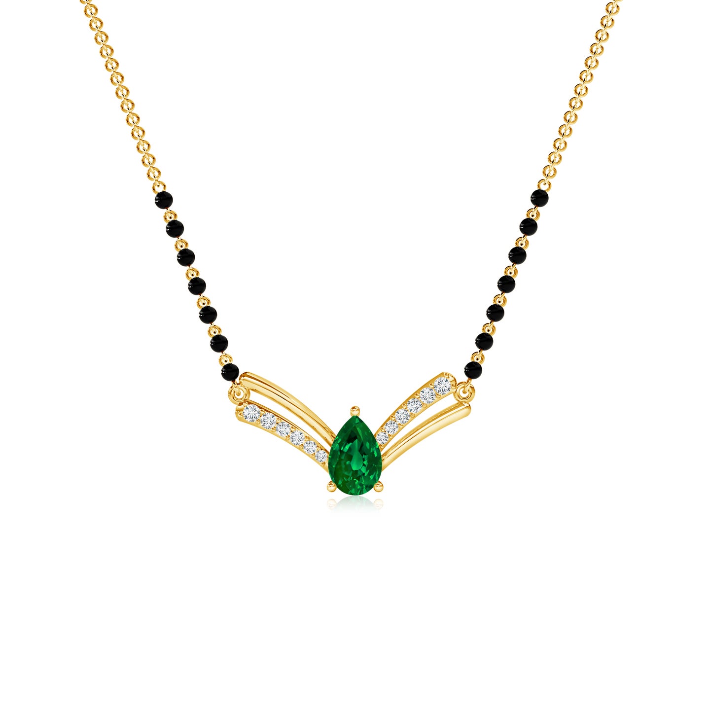 Emerald Teardrop with Lab-Grown Diamond V Mangalsutra