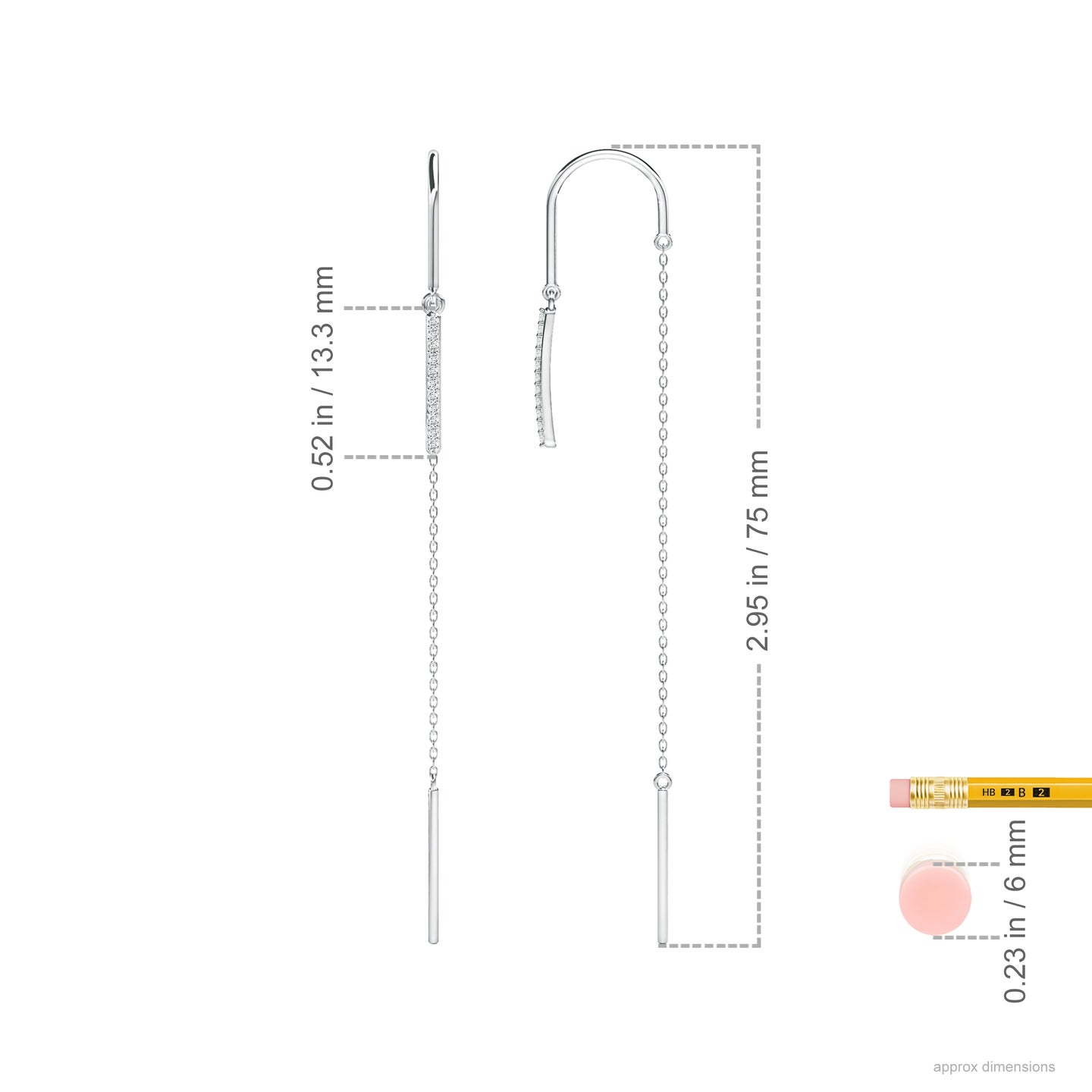 Natural Diamond Studded Dangler Bar Sui Dhaga Earrings