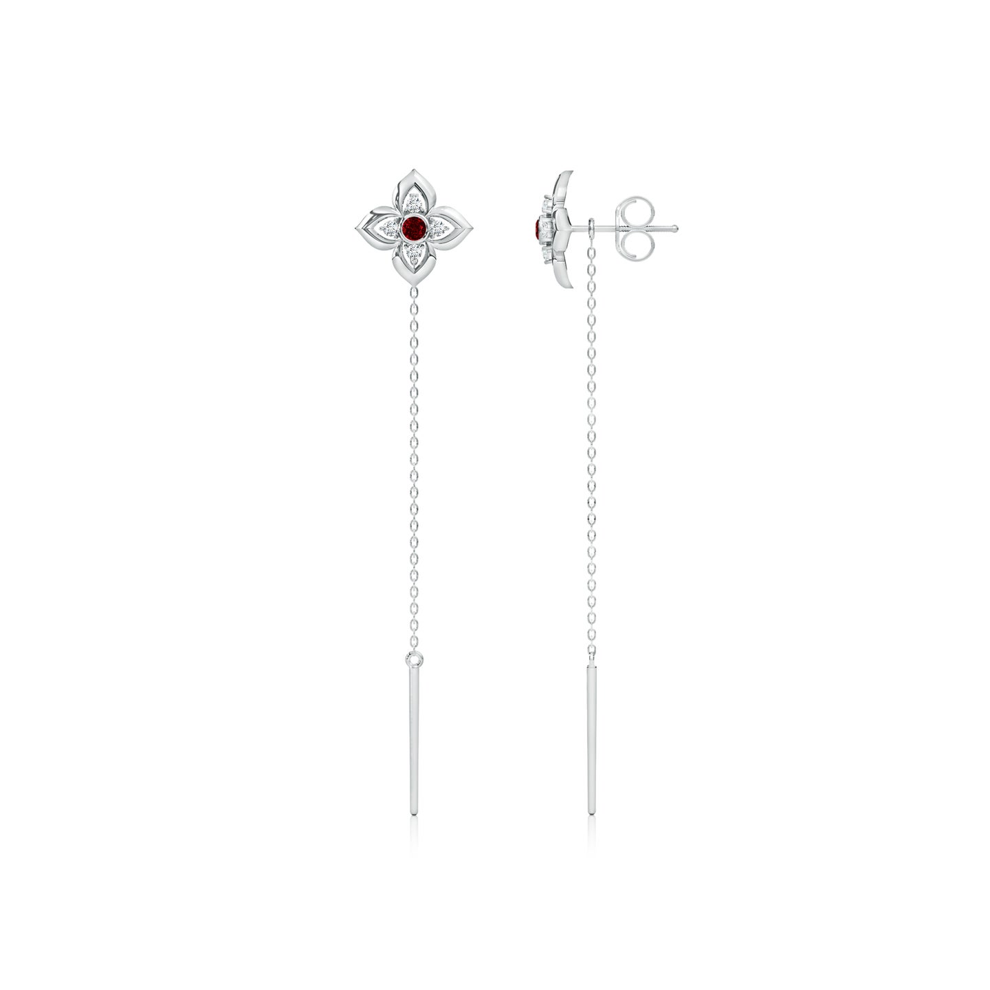 Floral Natural Ruby With Diamond Sui Dhaga Earrings