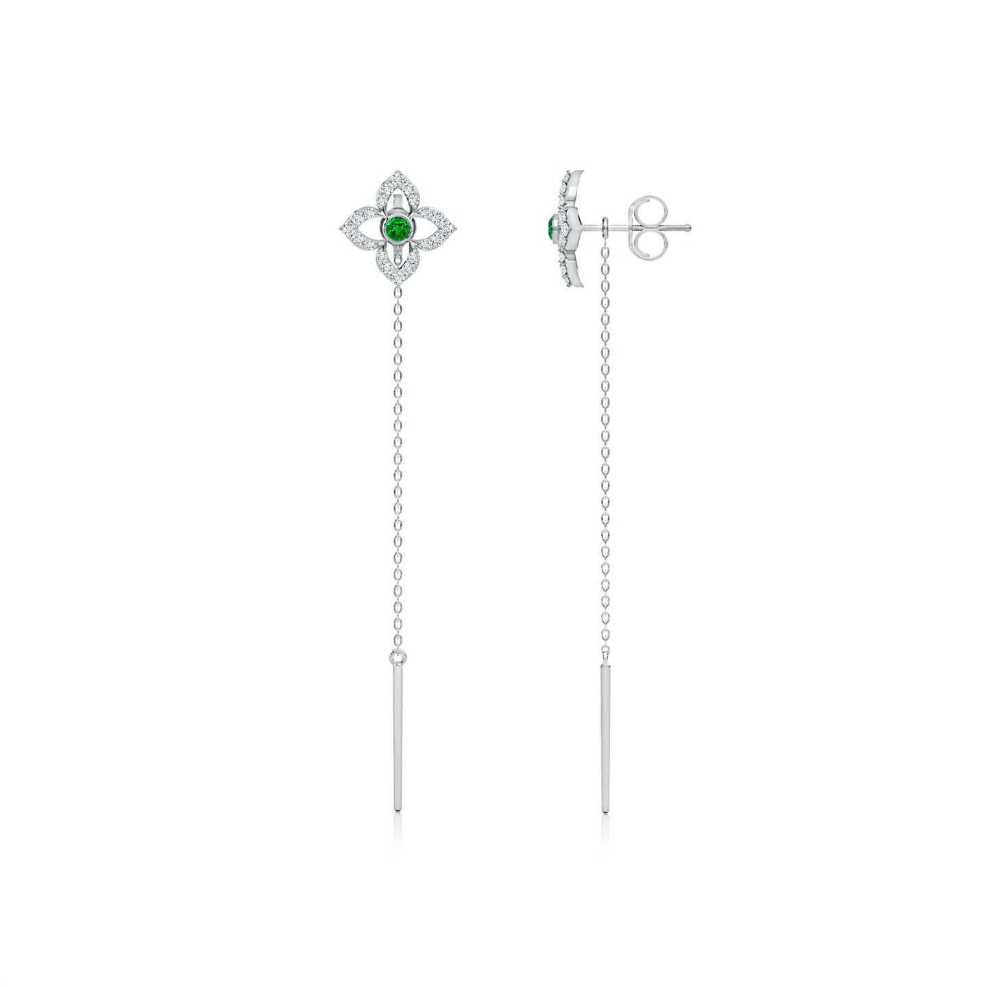 Floral Natural Emerald With Diamond Sui Dhaga Earrings
