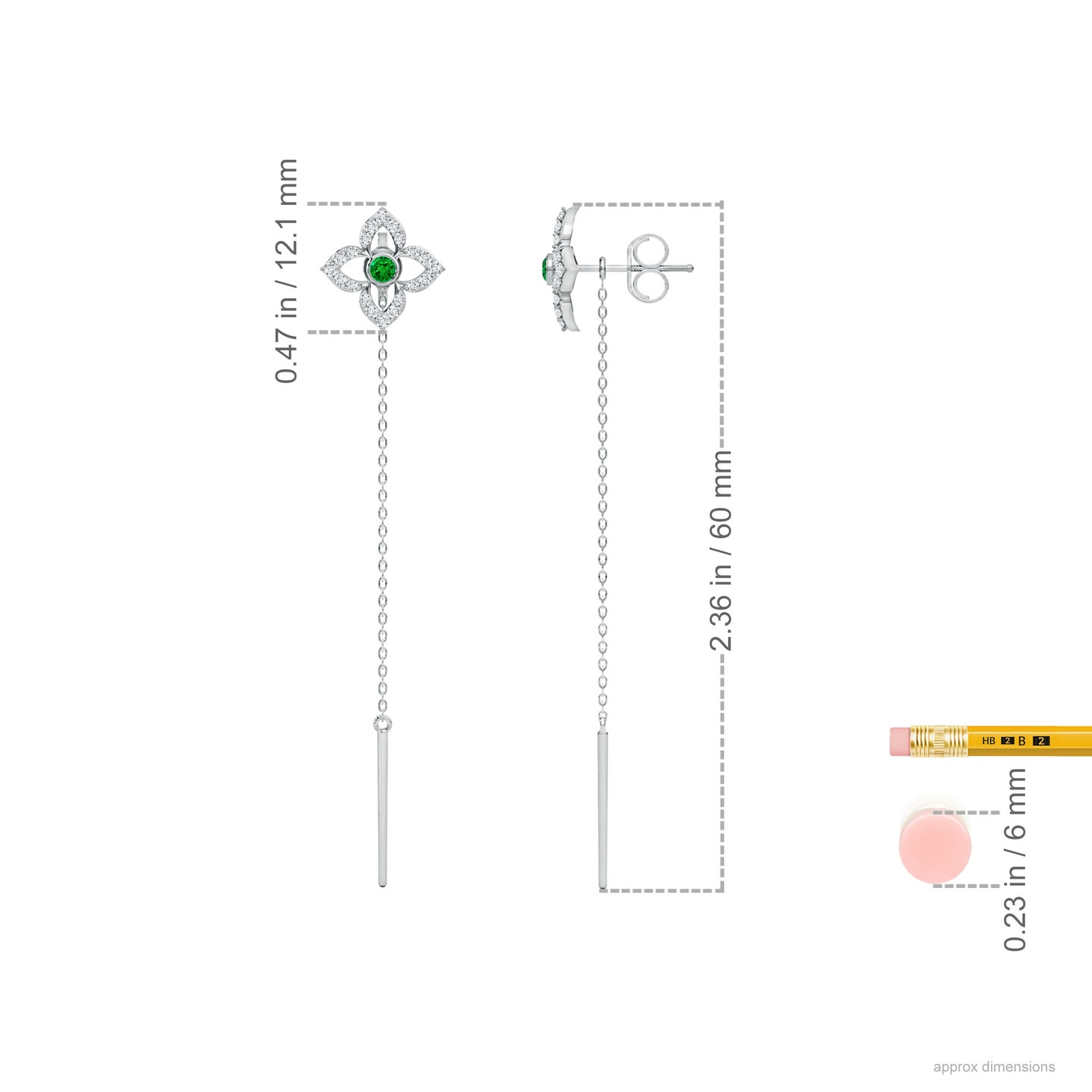 Floral Natural Emerald With Diamond Sui Dhaga Earrings