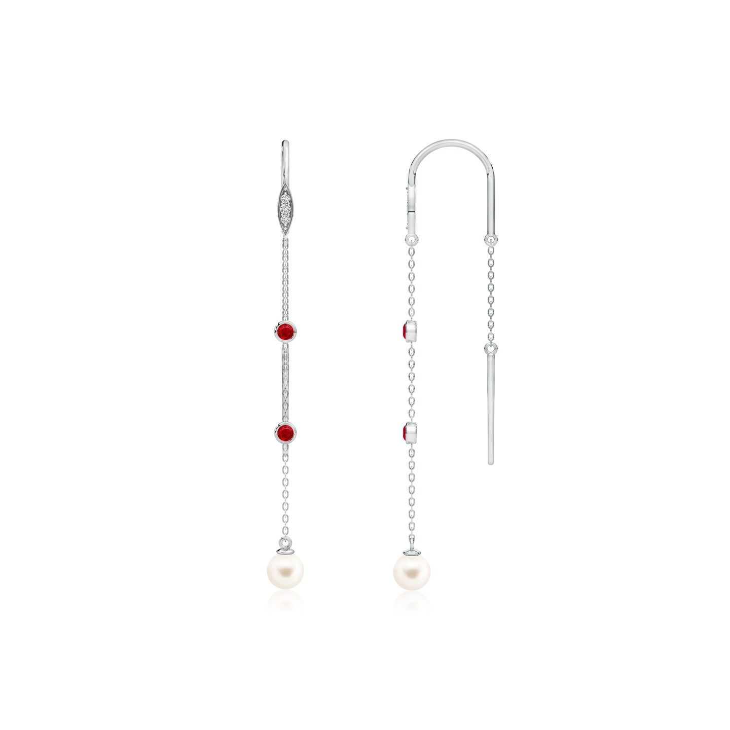 Freshwater Pearl With Ruby Drop Sui Dhaga Earrings
