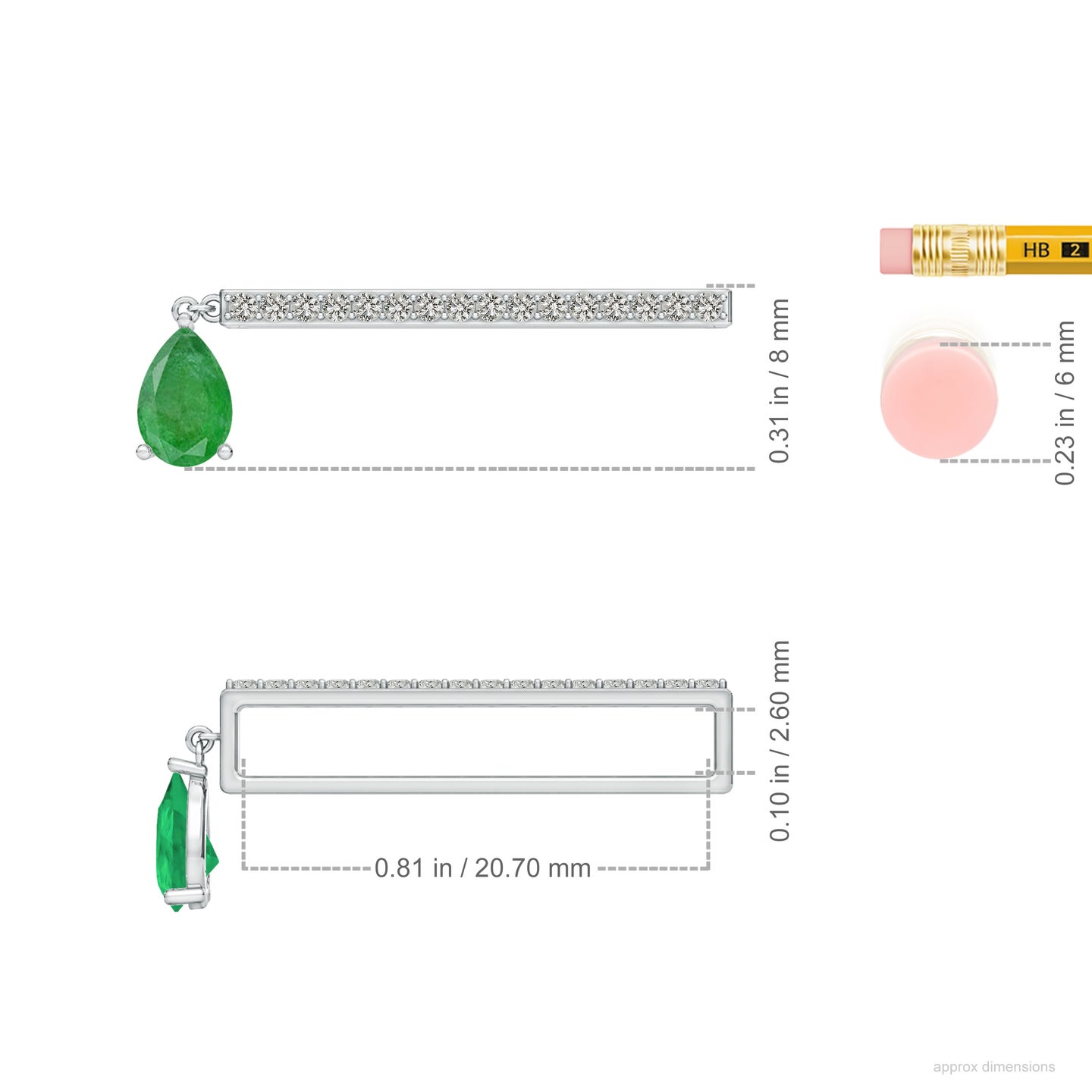 Teardrop Natural Emerald With Natural Diamond Watch Charm