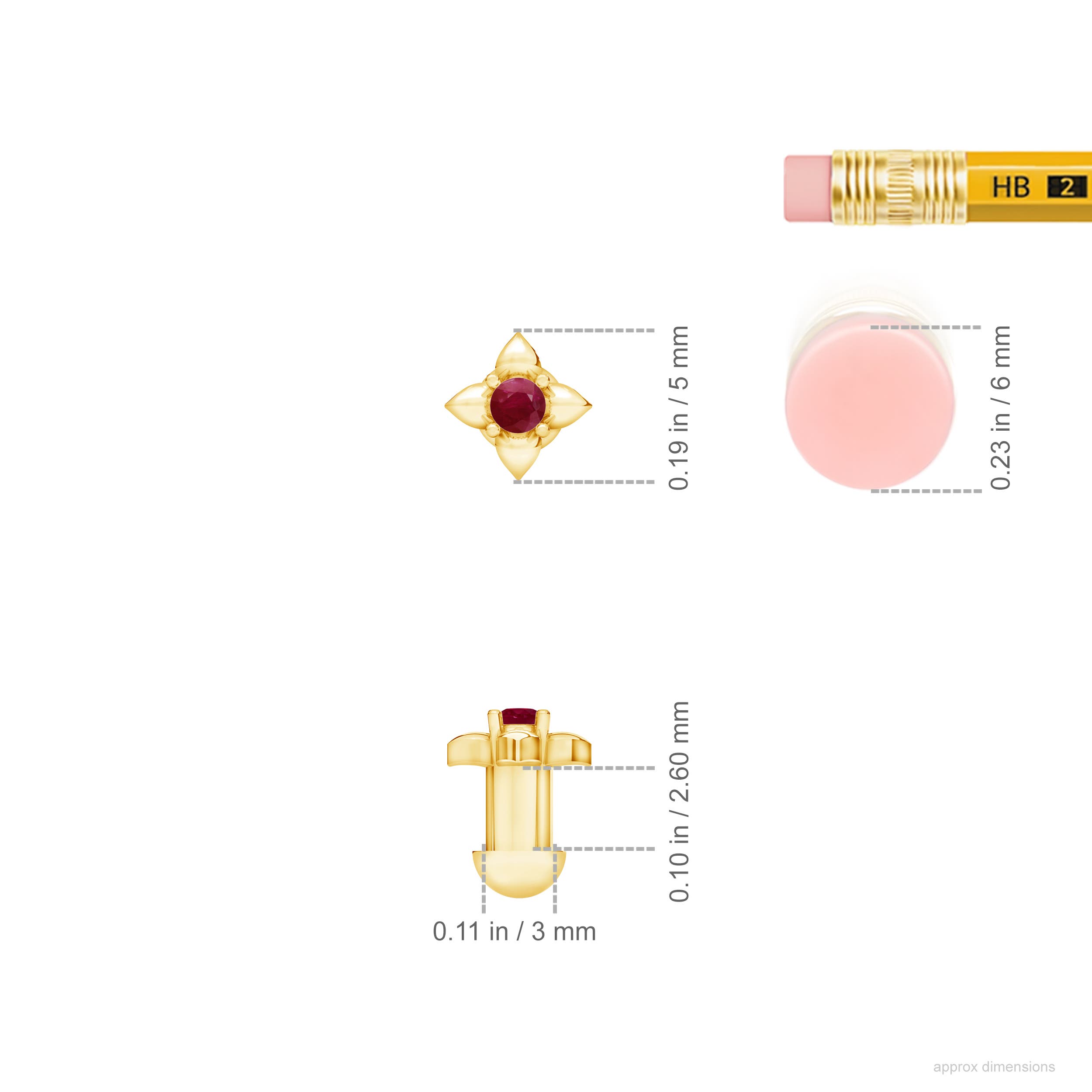 A - Ruby / 0.038 CT / 14 KT Yellow Gold