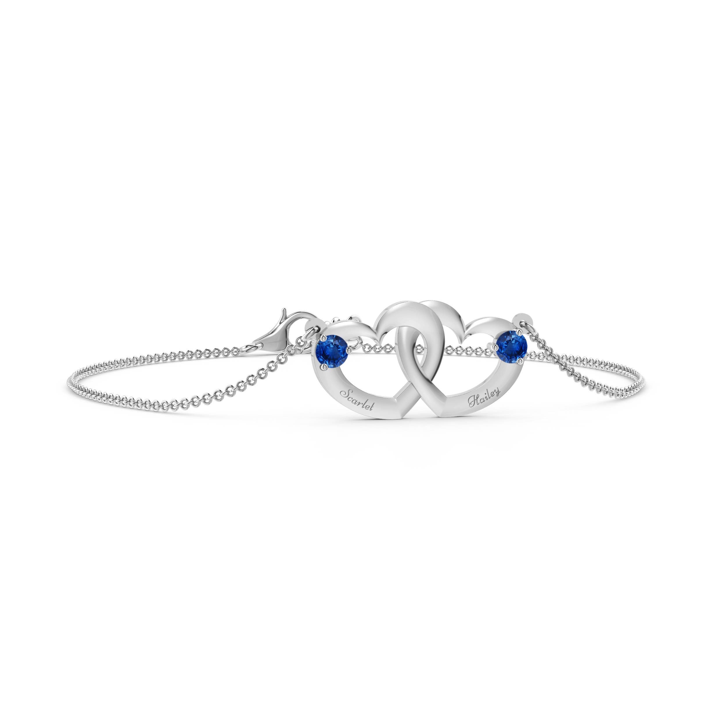 Customized Interlocking Heart Name Bracelet with Birthstones