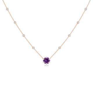 10mm AAAA Snowflake-Cut Amethyst and Diamond Station Necklace in Rose Gold