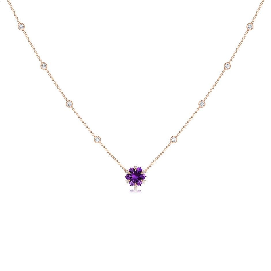 10mm AAAA Snowflake-Cut Amethyst and Diamond Station Necklace in Rose Gold 