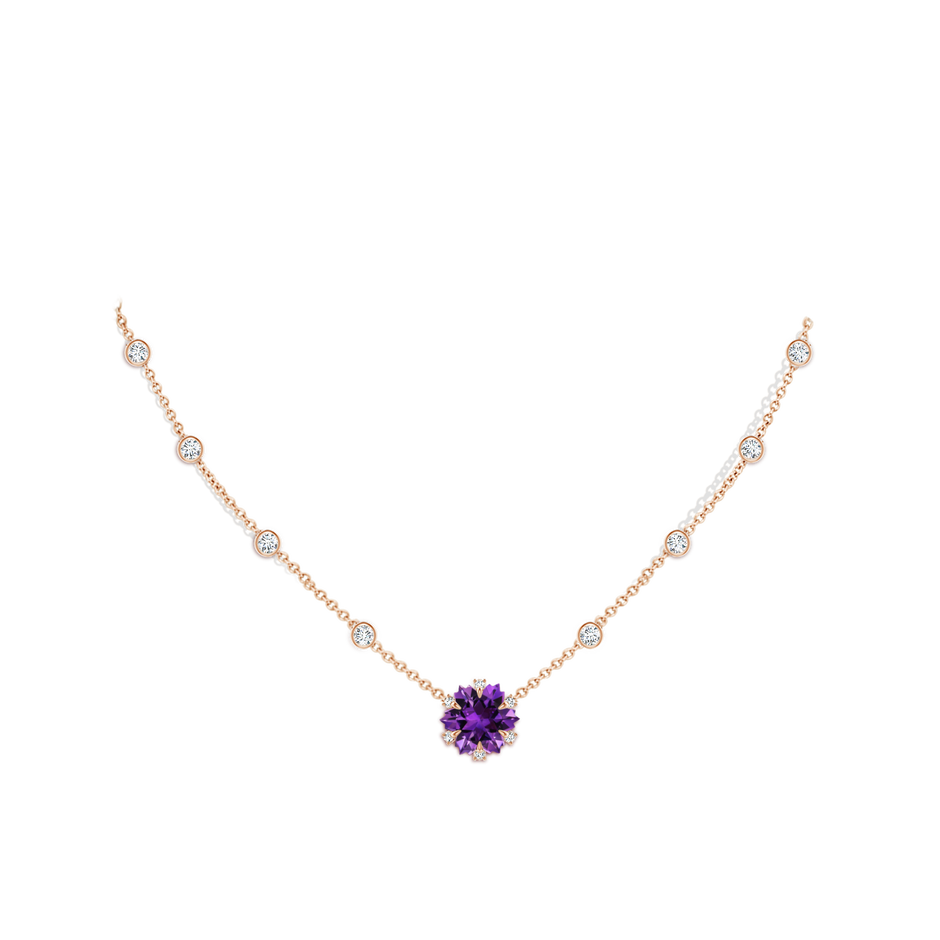 10mm AAAA Snowflake-Cut Amethyst and Diamond Station Necklace in Rose Gold body-neck