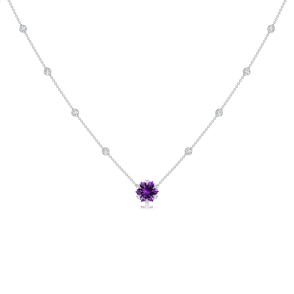 10mm AAAA Snowflake-Cut Amethyst and Diamond Station Necklace in White Gold