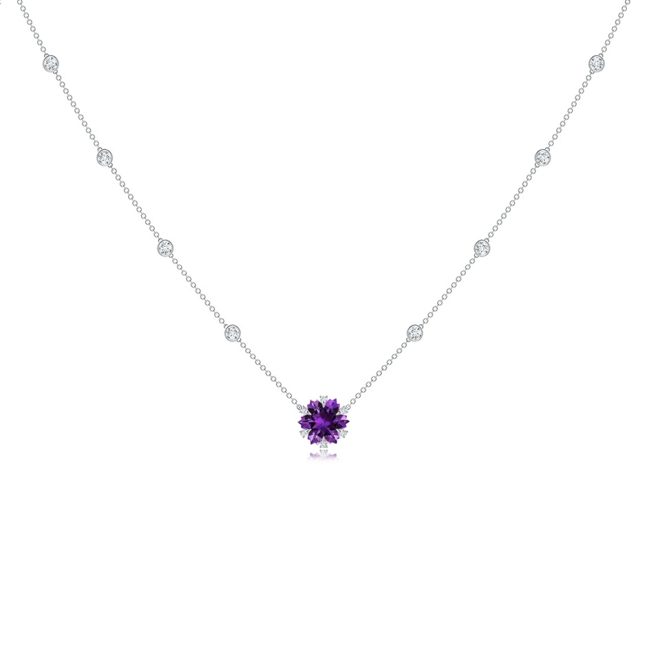 10mm AAAA Snowflake-Cut Amethyst and Diamond Station Necklace in White Gold 